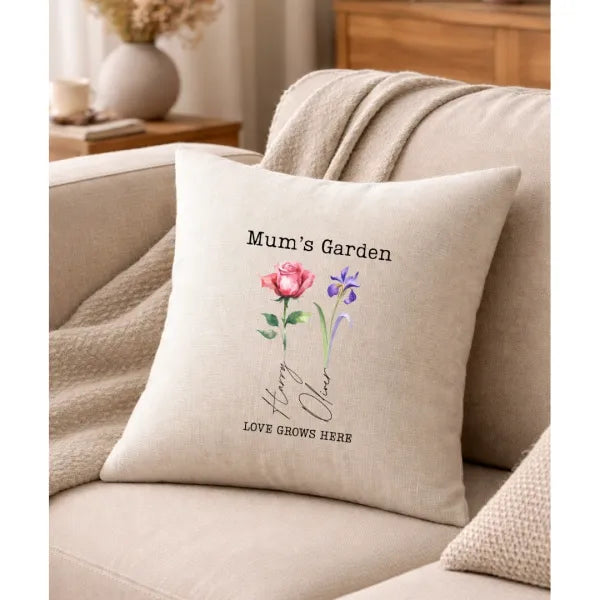 Personalised Birth Flower Garden Design Cushion