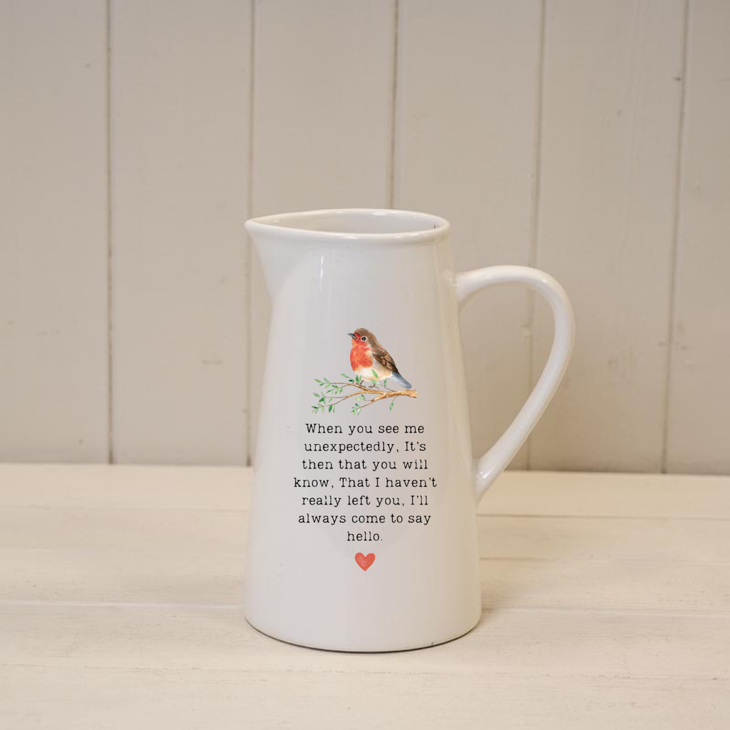Robin ‘Say hello’ Design Ceramic Farmhouse Jug Vase