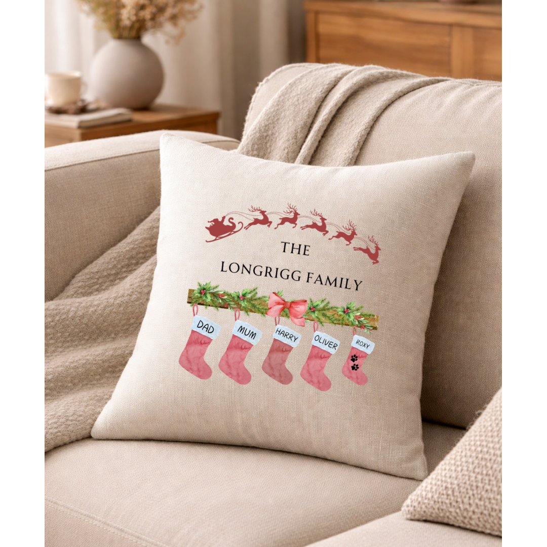 Personalised Family Christmas Stocking Design Cushion
