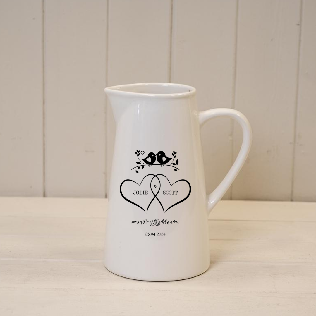 Personalised Love Birds Design Jug Vase