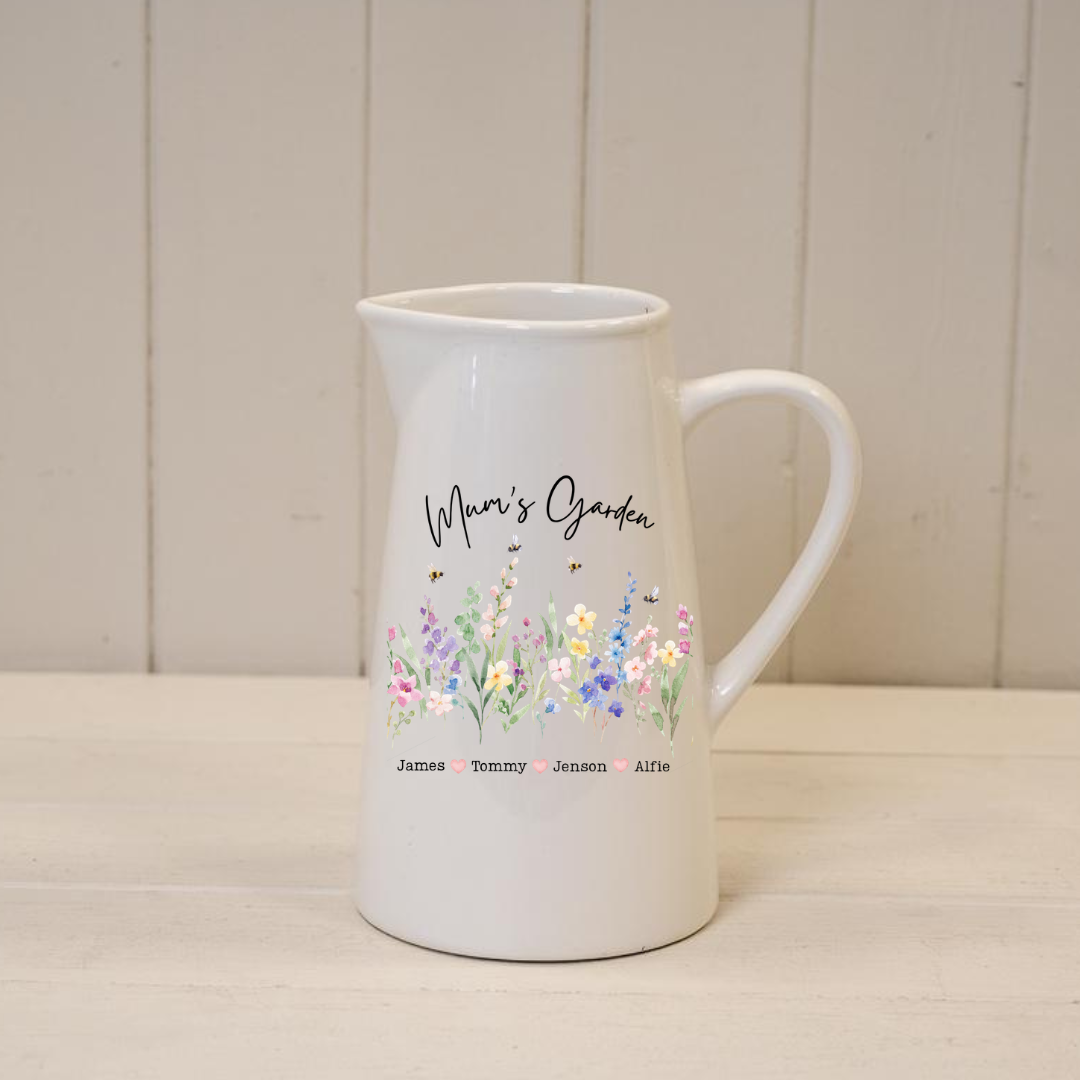 Mums Garden Personalised Bee Floral Design Jug Vase