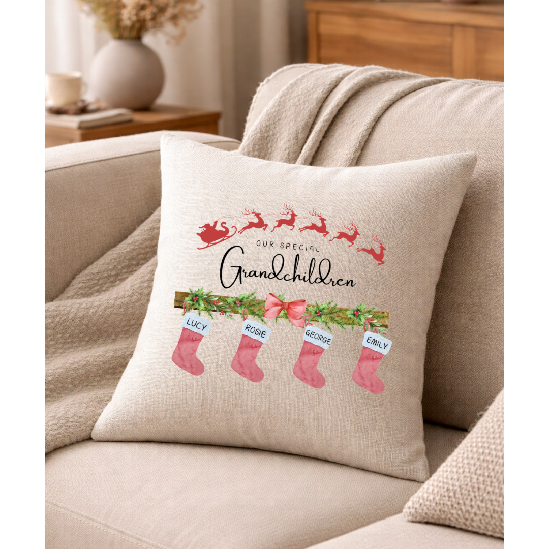 Personalised Our Grandchildren Christmas Stocking Design Cushion