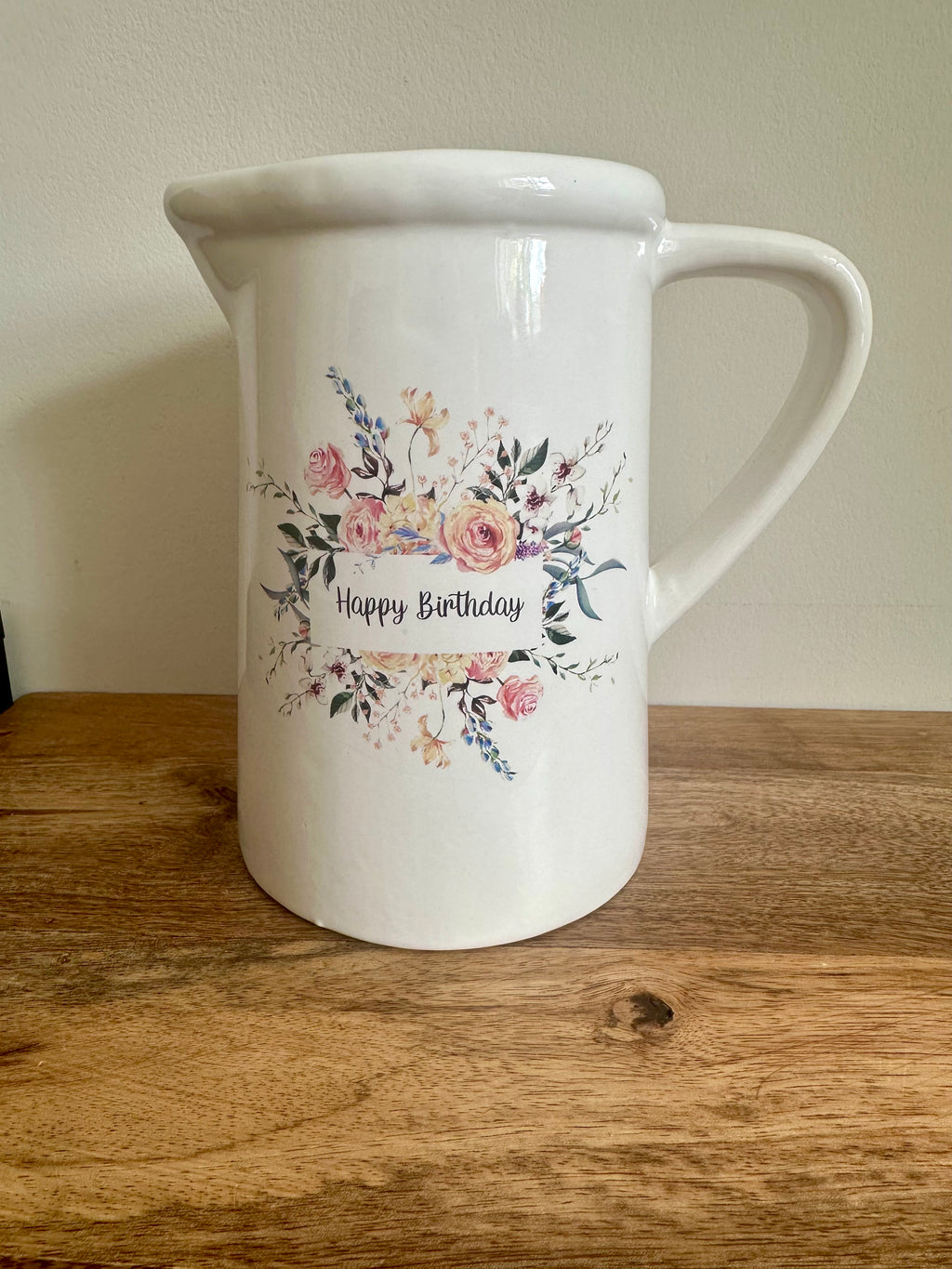 Ex-Display | Rustic Farmhouse Jug Vase - Happy Birthday Design | Large