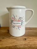 Ex-Display | Rustic Farmhouse Jug Vase - Happy Birthday Design | Large