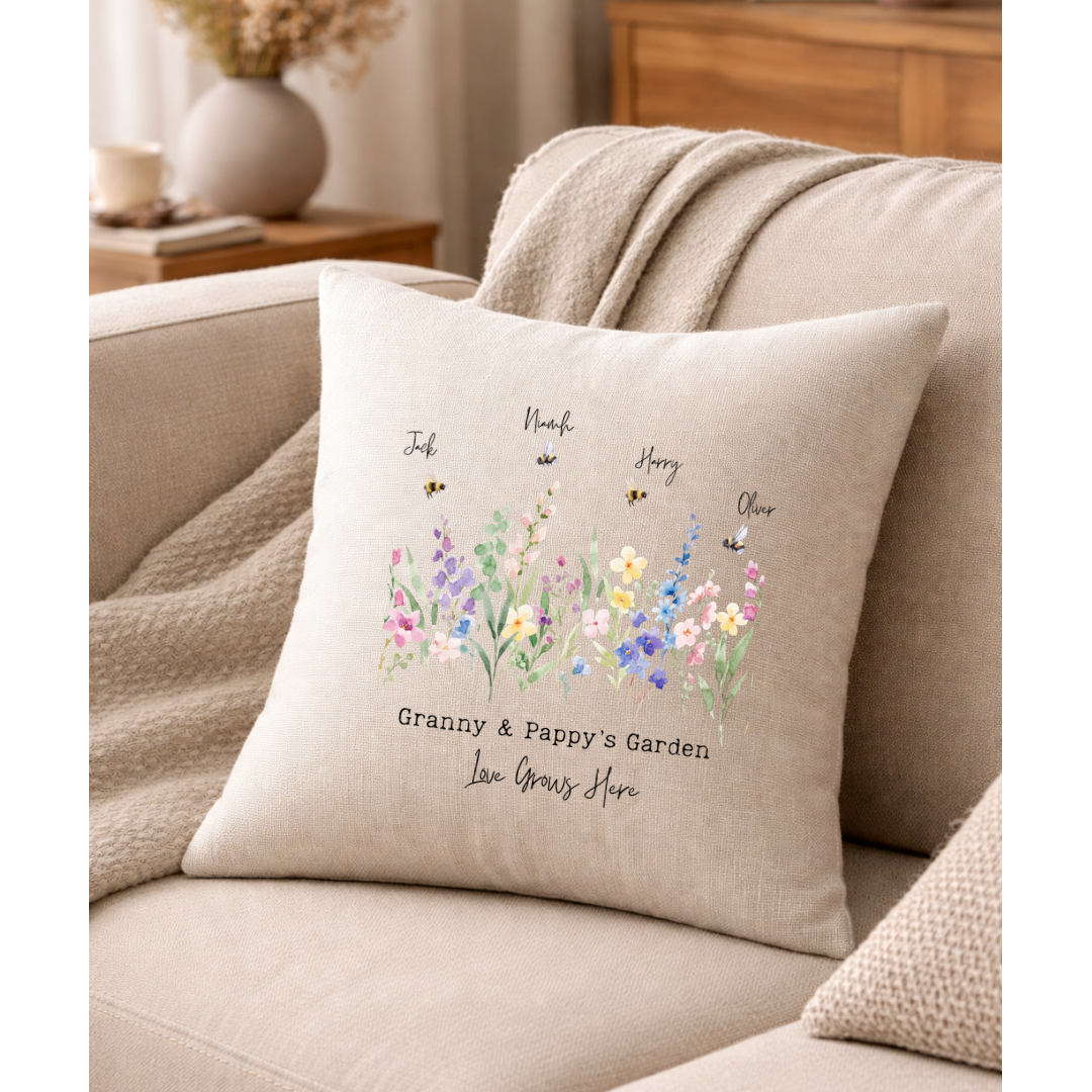 Personalised Bee or Butterfly Floral Design Cushion