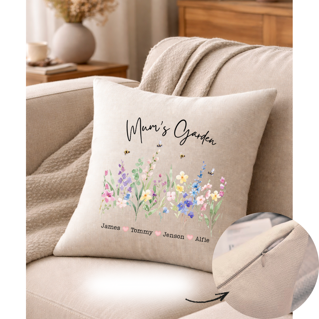 Personalised Floral Bee Garden Design Cushion