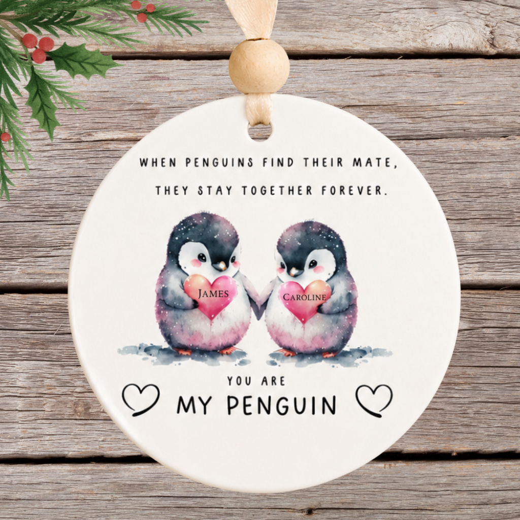 Personalised Penguin Love Design Bauble