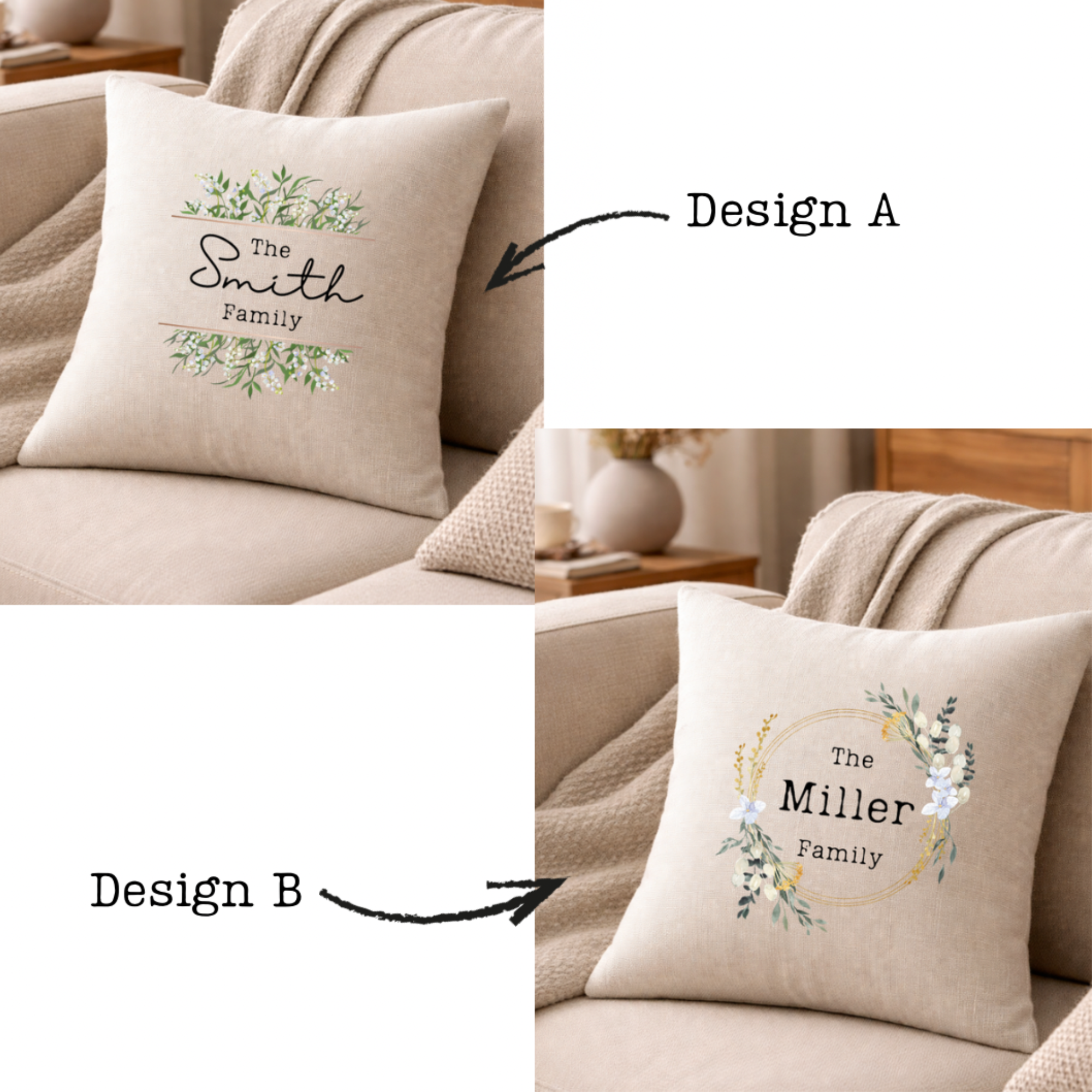 Personalised Floral Family Cushion