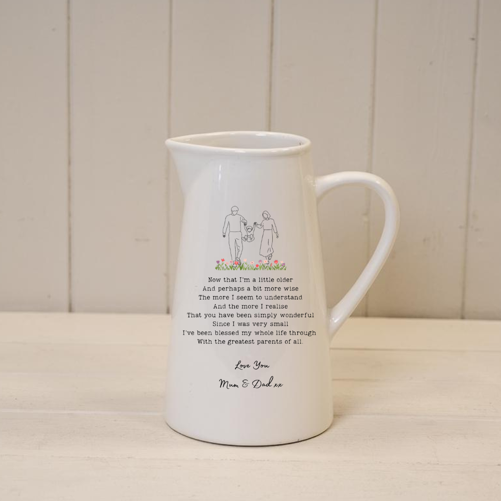 Personalised Ceramic Jug – Mother & Father Poem Vase