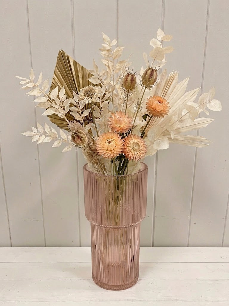 Rose Tall Glass Ribbed Vase
