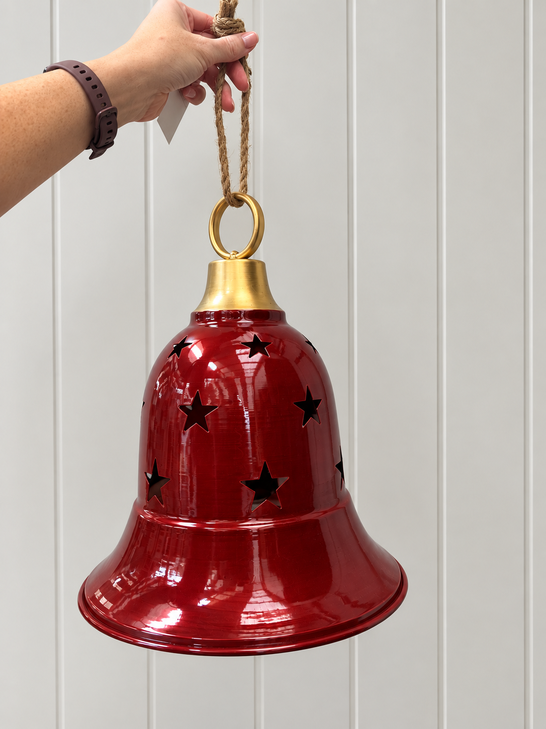 Glossy Red Metal Bell with Cutout Detail Large