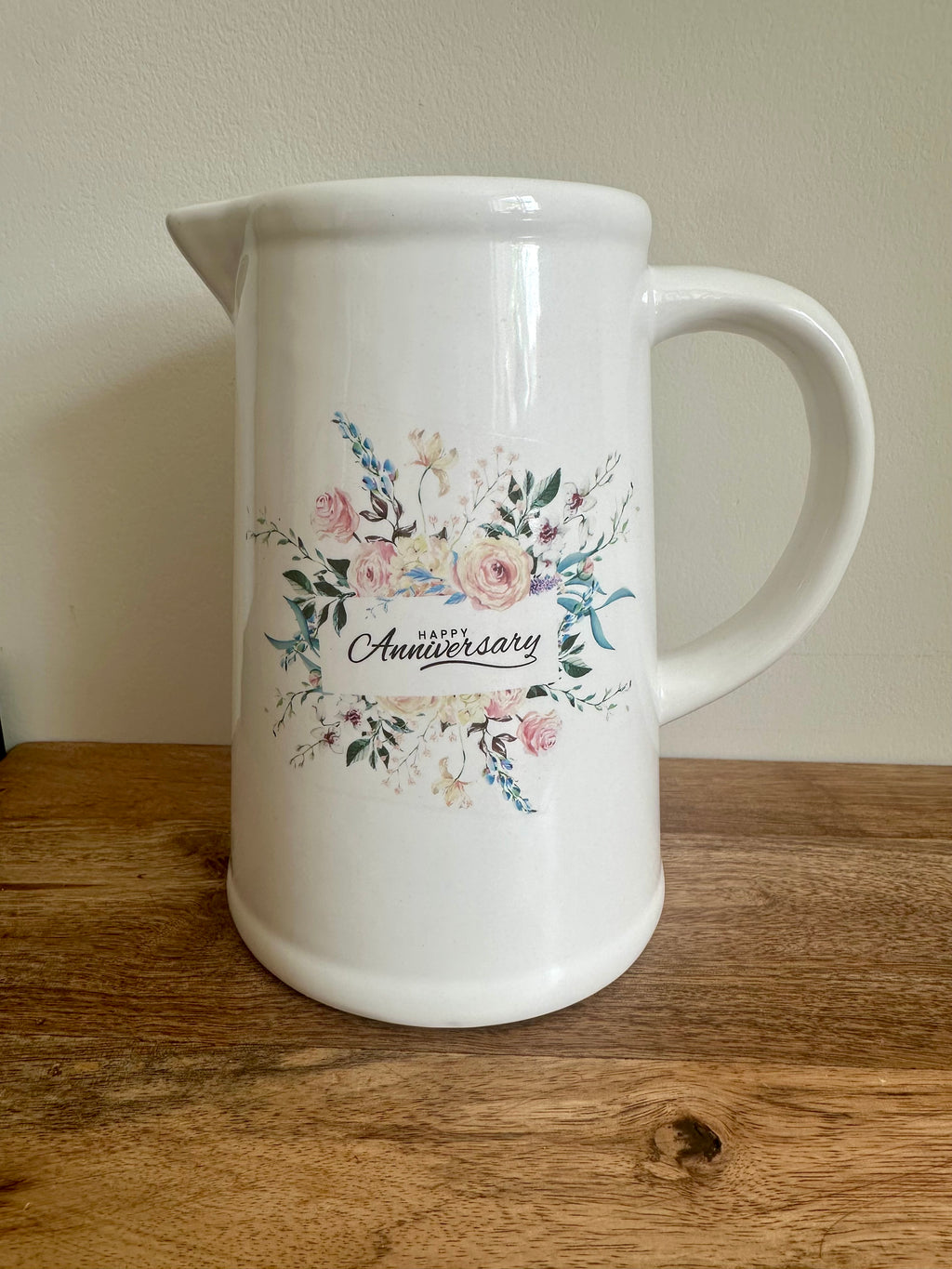 Ex-Display | Rustic Farmhouse Jug Vase - Happy Anniversary Design | Large