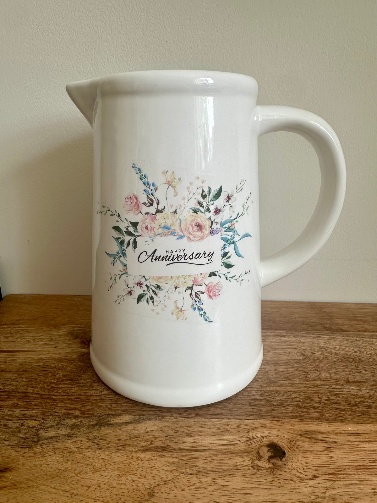 Ex-Display | Rustic Farmhouse Jug Vase - Happy Anniversary Design | Large