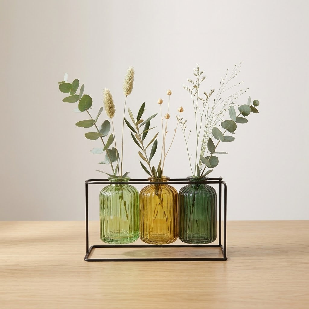 Three Glass Bottles with Stand