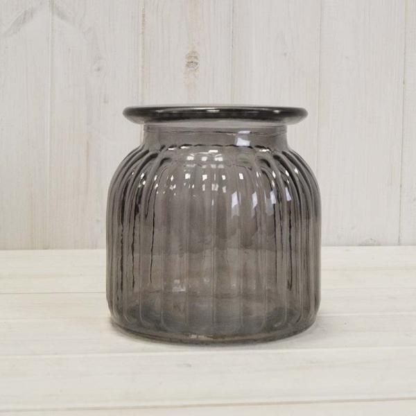 Smoky Grey Ribbed Vase
