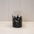 Large Black Metal House Scene Candle Holder with Glass Insert