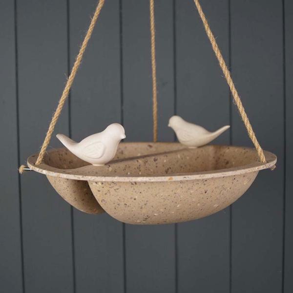 Earthy Coffee Husks Hanging Bird Bath and Feeder