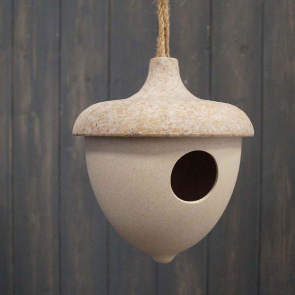 Earthy Oatmeal Chaff/Natural Bamboo Hanging Acorn Birdhouse