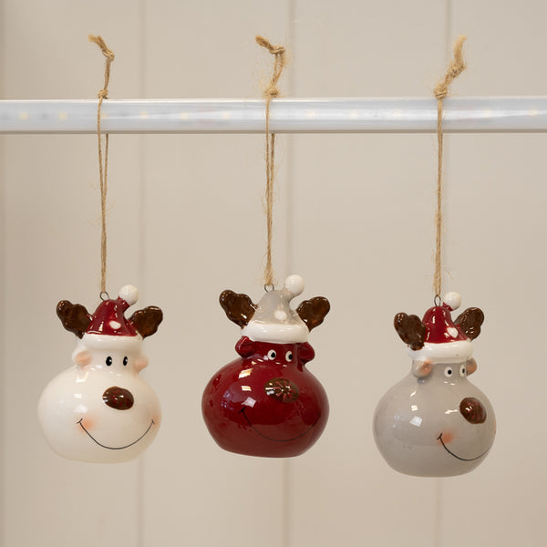 Box of 3 Ceramic Reindeer Baubles