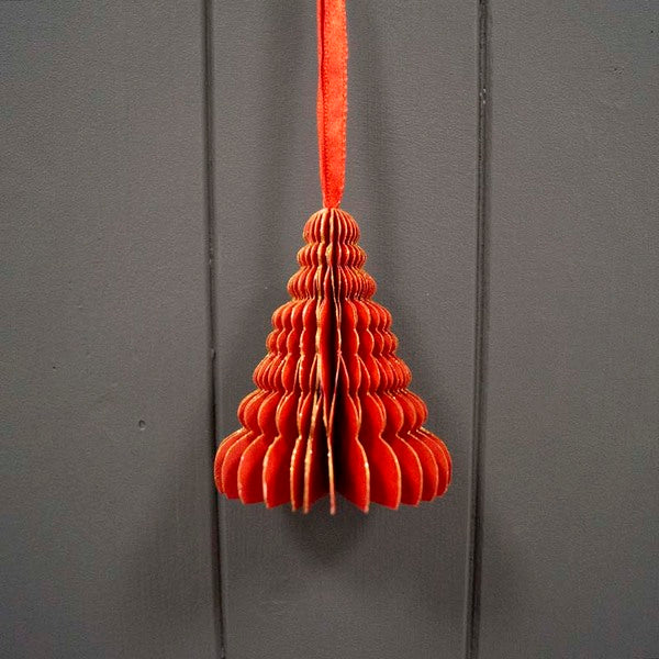 Hanging Handmade Red Tree Paper Decoration - Box of 6