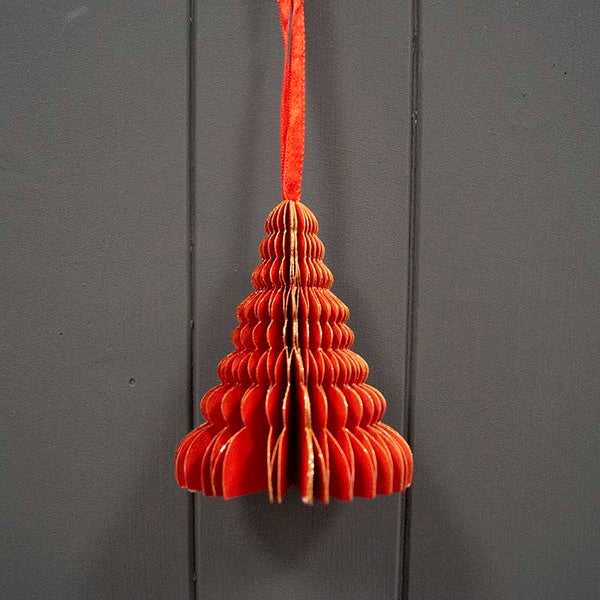Hanging Handmade Red Tree Paper Decoration - Box of 6