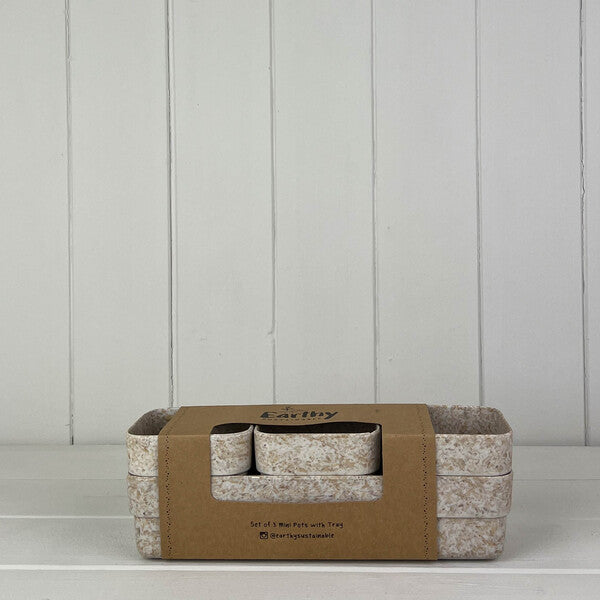 Earthy Oatmeal Chaff Trio Pots with Tray