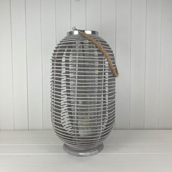Greywashed Rattan Lantern
