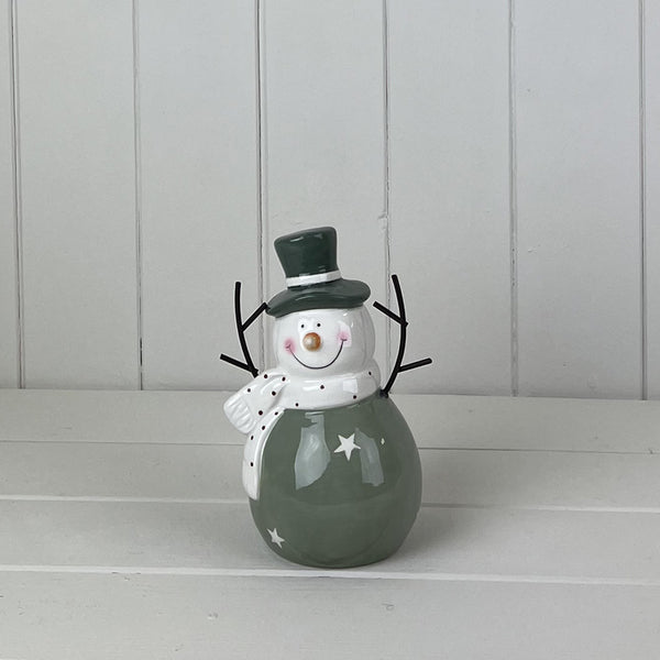 Light Green/White Ceramic Snowman Decoration