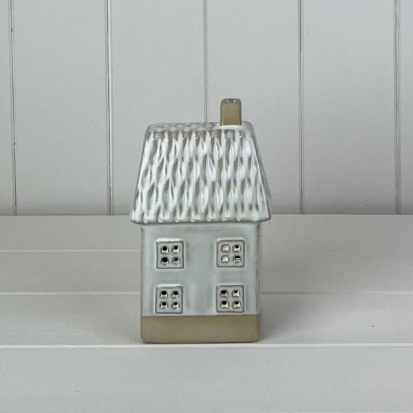 Glazed Ceramic House Ornament with Textured Detail and LED