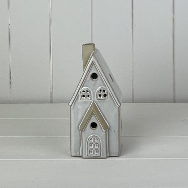 Glazed Ceramic House Ornament with Textured Detail and LED