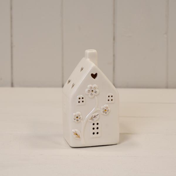Glazed Ceramic House with LED Ornament with Textured Detail
