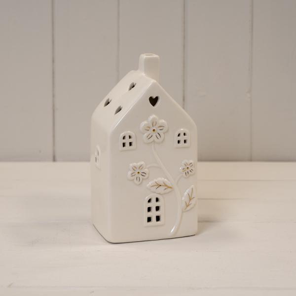 Glazed Ceramic House with LED Ornament with Textured Detail