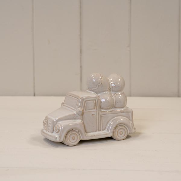 Glazed Ceramic Car Carrying Eggs Ornament with Textured Detail