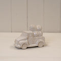Glazed Ceramic Car Carrying Eggs Ornament with Textured Detail