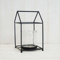 Black house shape lantern with glass insert