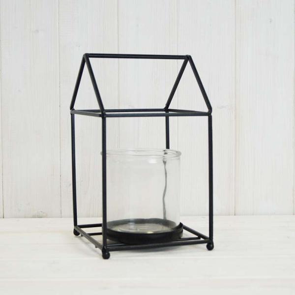 Black house shape lantern with glass insert