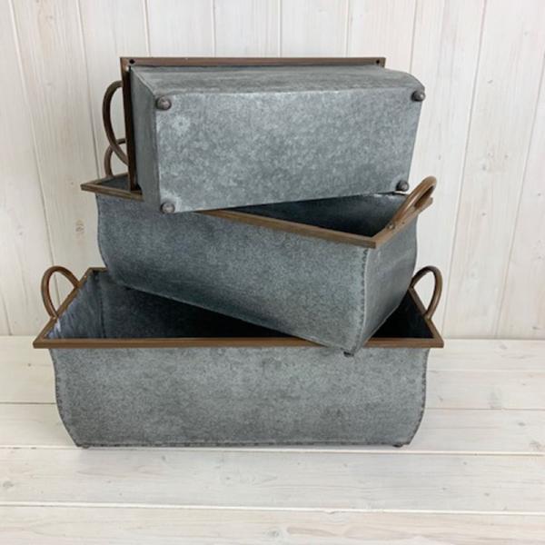 Set of 3 Large Rectangular Metal Trough Planter