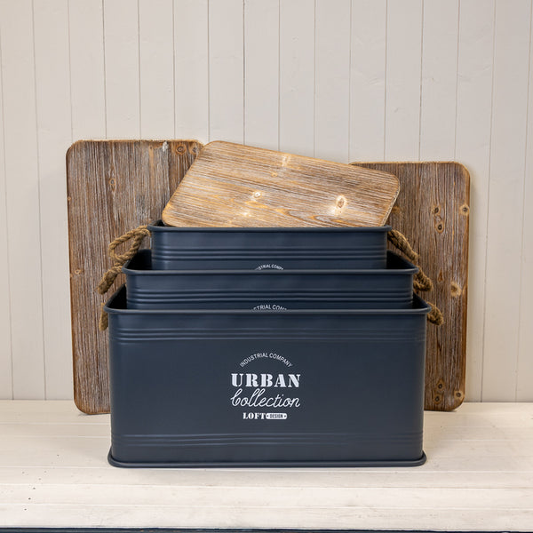 Set of Three Grey Urban Rectangular Storage Containers