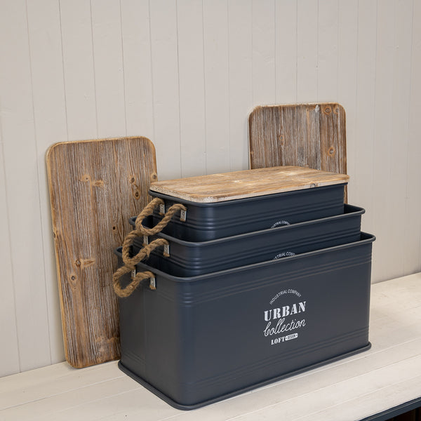 Set of Three Grey Urban Rectangular Storage Containers