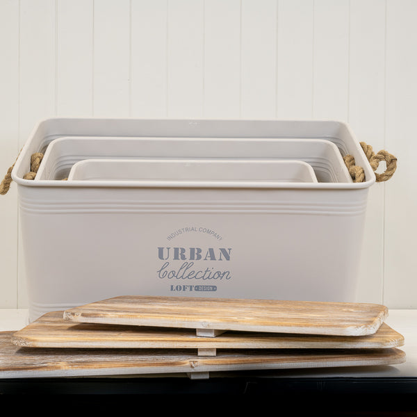 Set of Three Cream Urban Rectangular Storage Containers