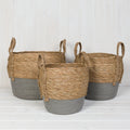 Set of 3 Straw Baskets With Grey Dipped Bottom L: TD35cm M: TD30cm S: TD24c