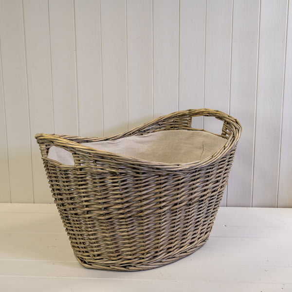 Willow Oval Scooped Log Basket with Hessian Liner