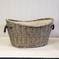Willow Oval Scooped Topped Log Basket with Hessian Liner and Rope Handles