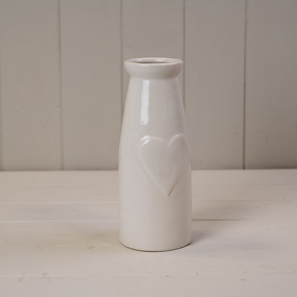 White Ceramic Vase with Heart Embossment