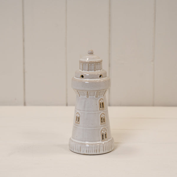 Glazed Ceramic Lighthouse Ornament with Textured Detail