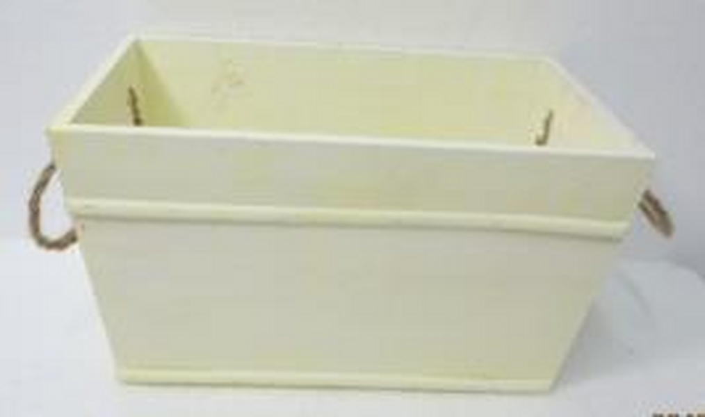 Rectangular Yellow with Witewash Trough with Wooden Beading & Rope handles