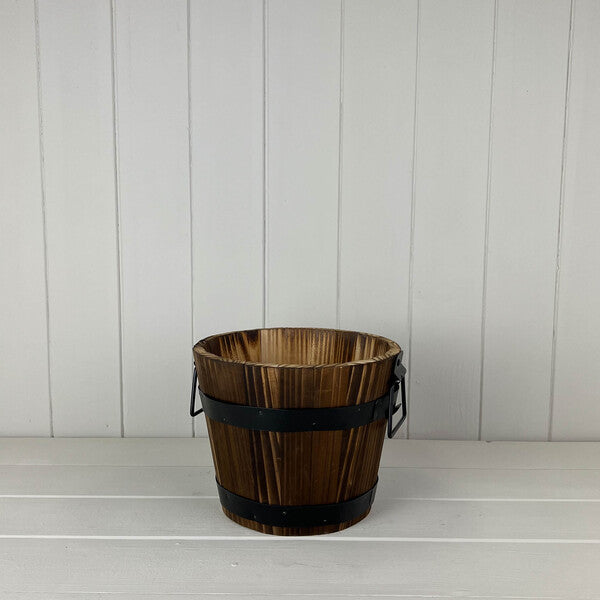 Wooden Barrel with 2 Metal Bands and handles