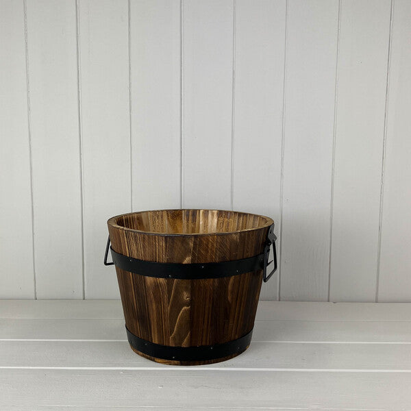Wooden Barrel with 2 Metal Bands and handles