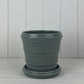 Grey Ribbed Ceramic Pot and Saucer