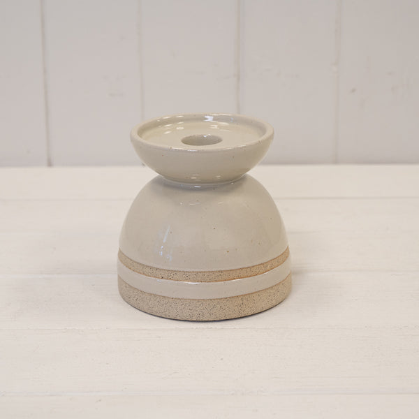 Taupe Glazed Candle Holder with Unglazed Design